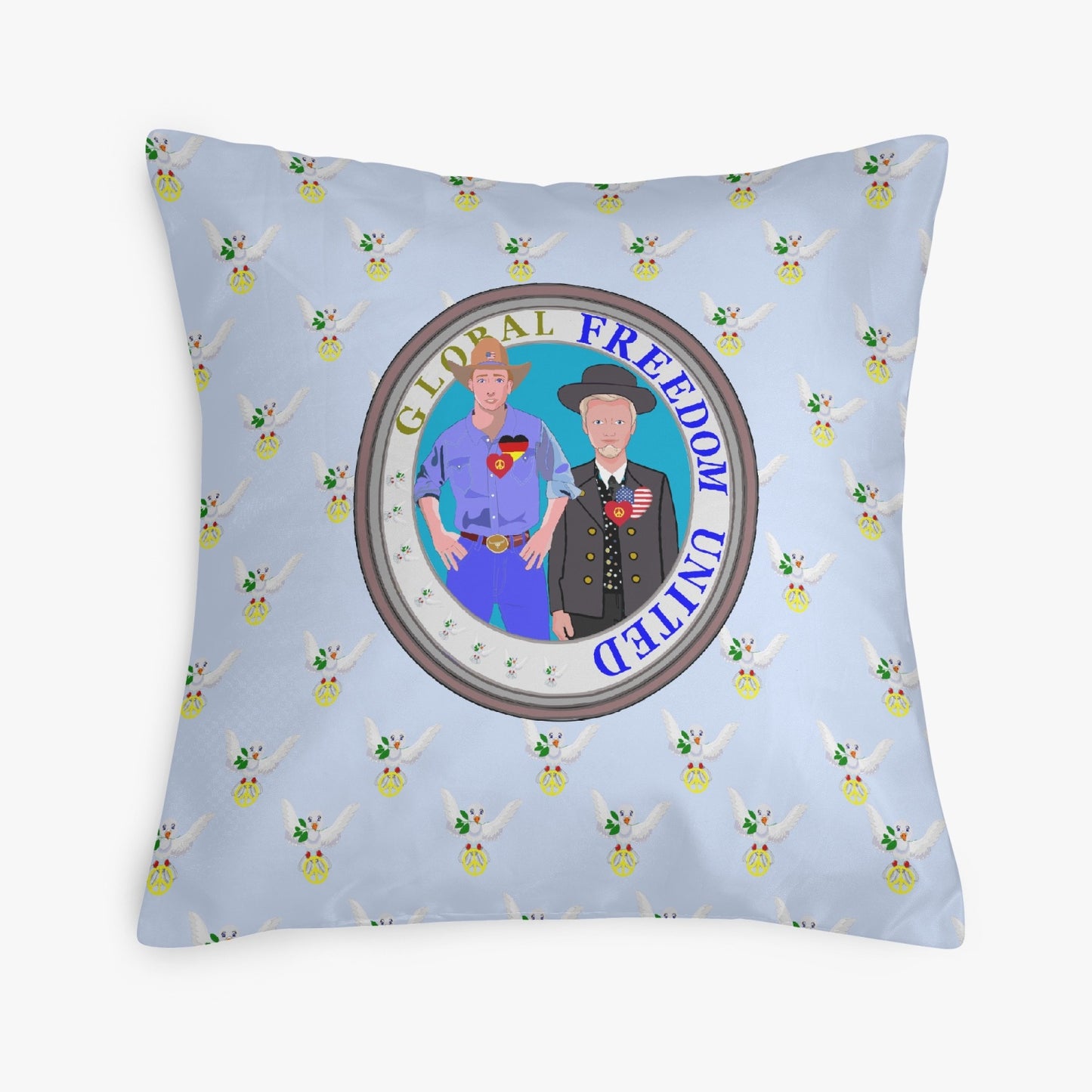GLOBAL FREEDOM UNITED© Men USA & GERMANY LIGHT BLUE 18'' Square Pillow Cover