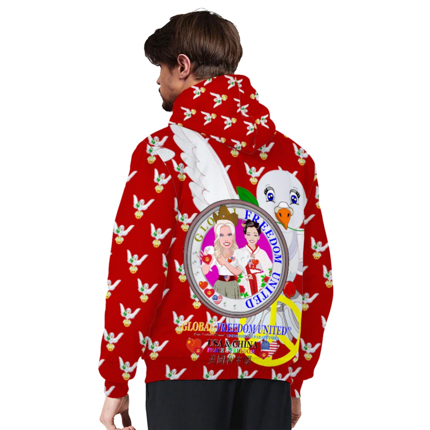 Plush Hoodie GLOBAL FREEDOM UNITED© Women USA & China Red