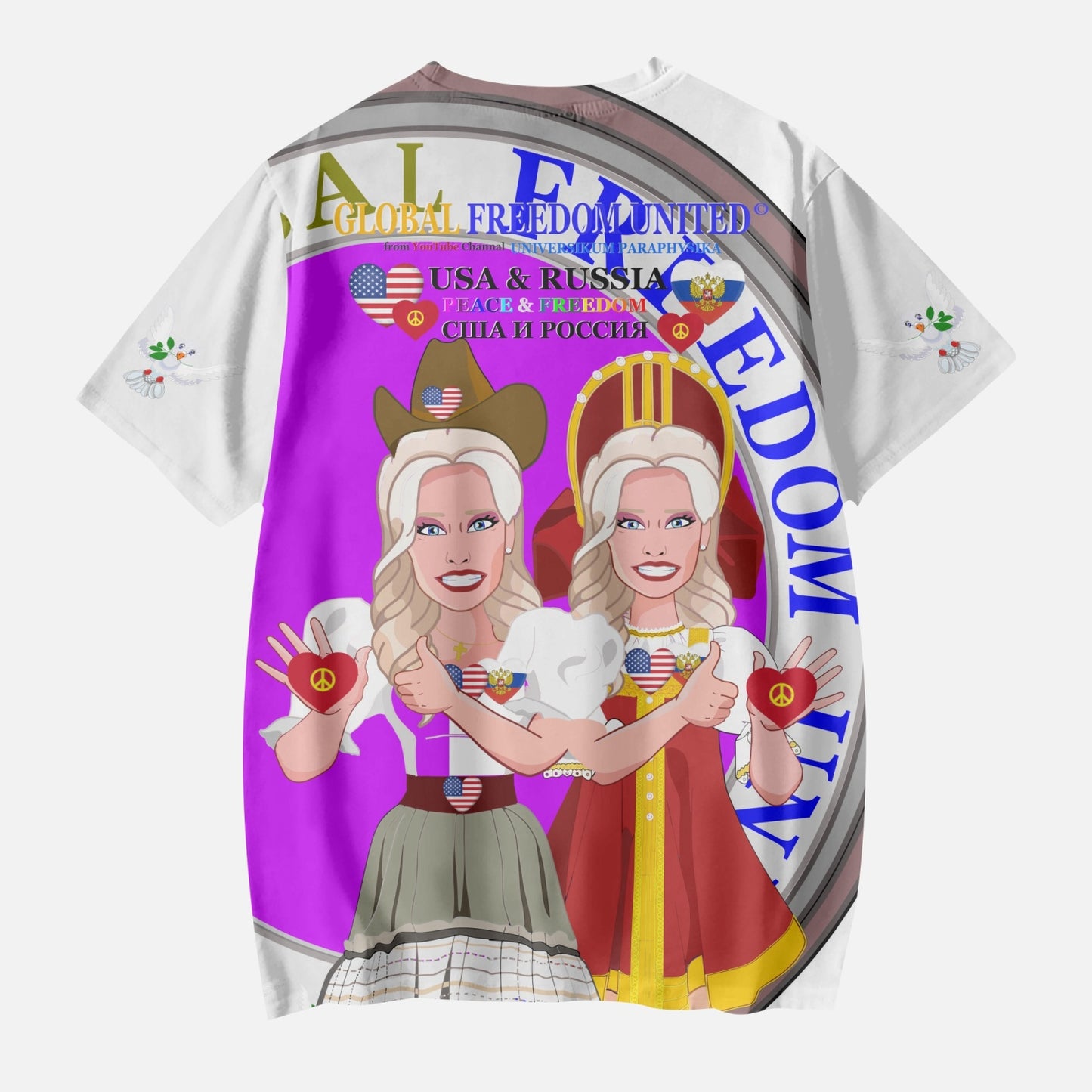 GLOBAL FREEDOM UNITED GIRLS USA & RUSSIA OLD PEACE WIGHT AOP Kids' Short T-Shirts