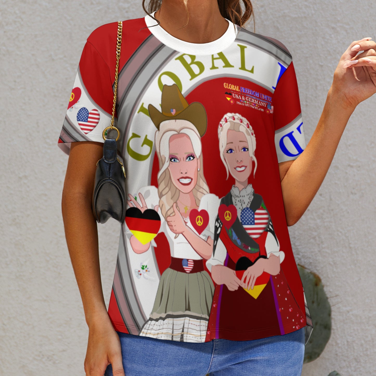 Women´s T-Shirt 3 GLOBAL FREEDOM UNITED© Women USA & Germany Red
