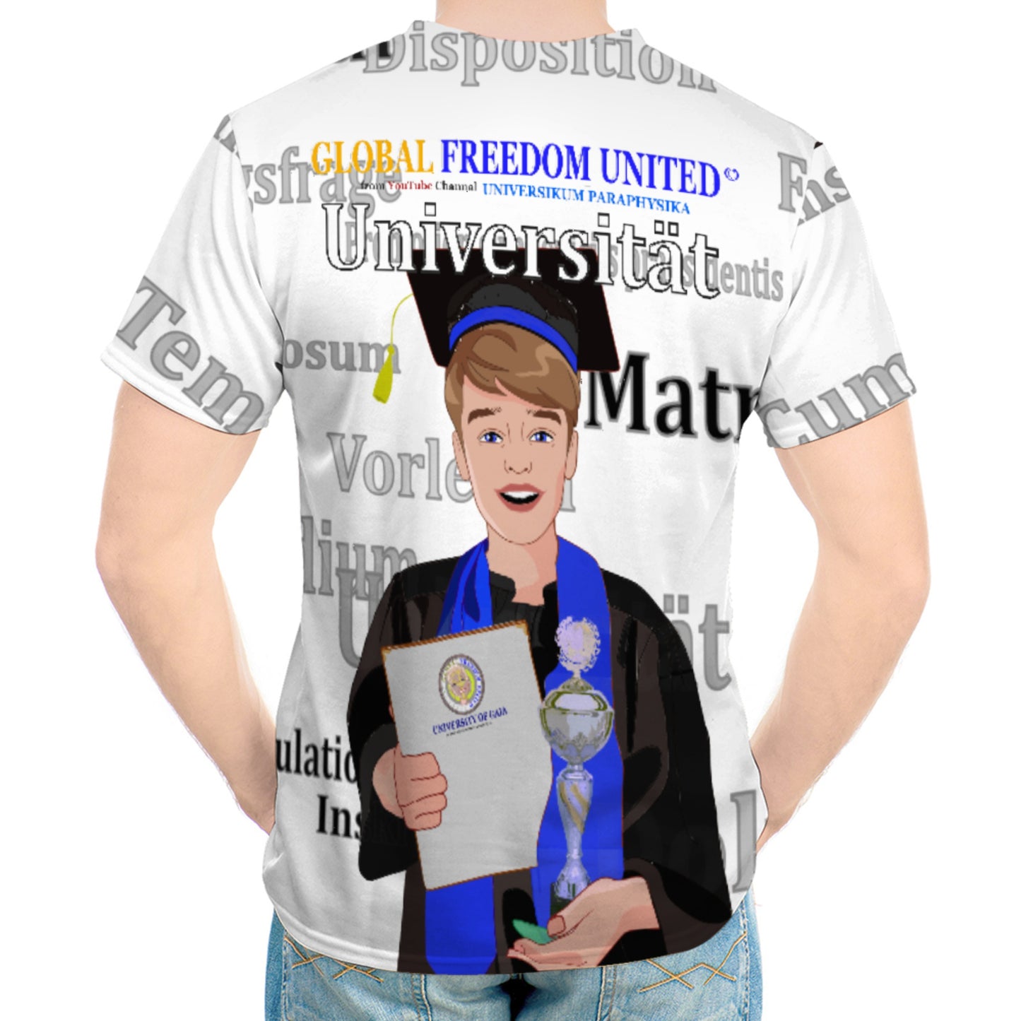 Men´s T-shirt Global Freedom United Student Boy Silver Place Brown Hair 1