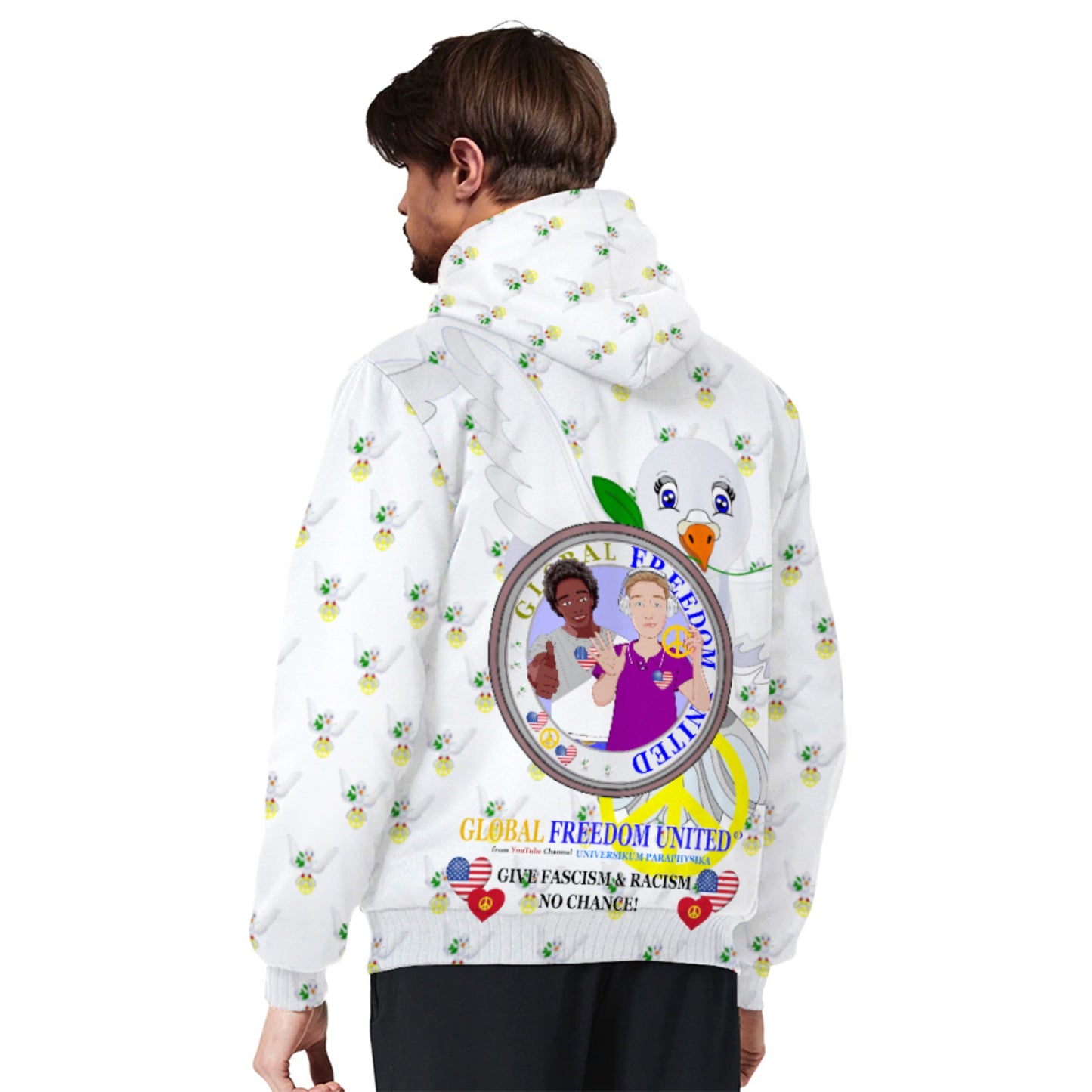 Plush Hoodie GLOBAL FREEDOM UNITED© Men Anti Fascism & Racism USA Wight