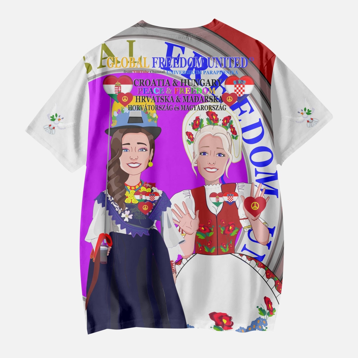 GLOBAL FREEDOM UNITED© Girl Croatia & Hungary RED AOP Kids' Short T-Shirts