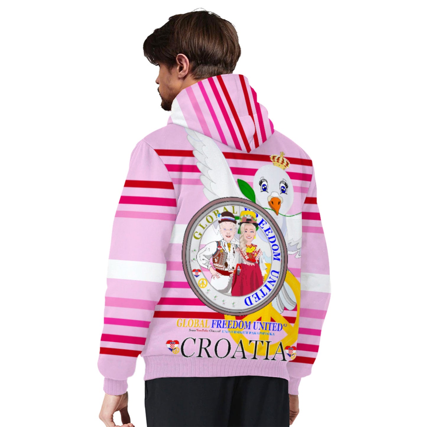 Plush Hoodie Global Freedom United Couple Edition Croatia Pink2