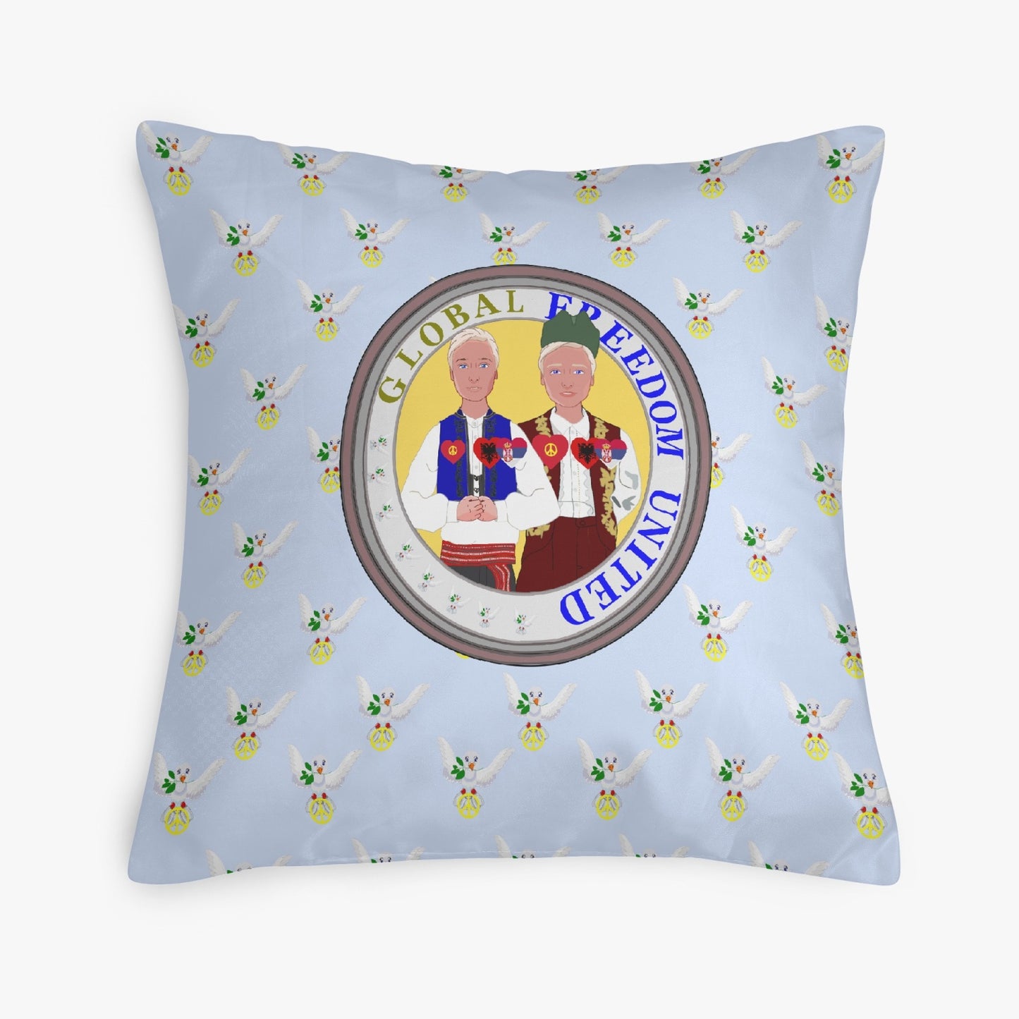 GLOBAL FREEDOM UNITED© Men ALBANIA & SERBIA LIGHT Blue 18'' Square Pillow Cover