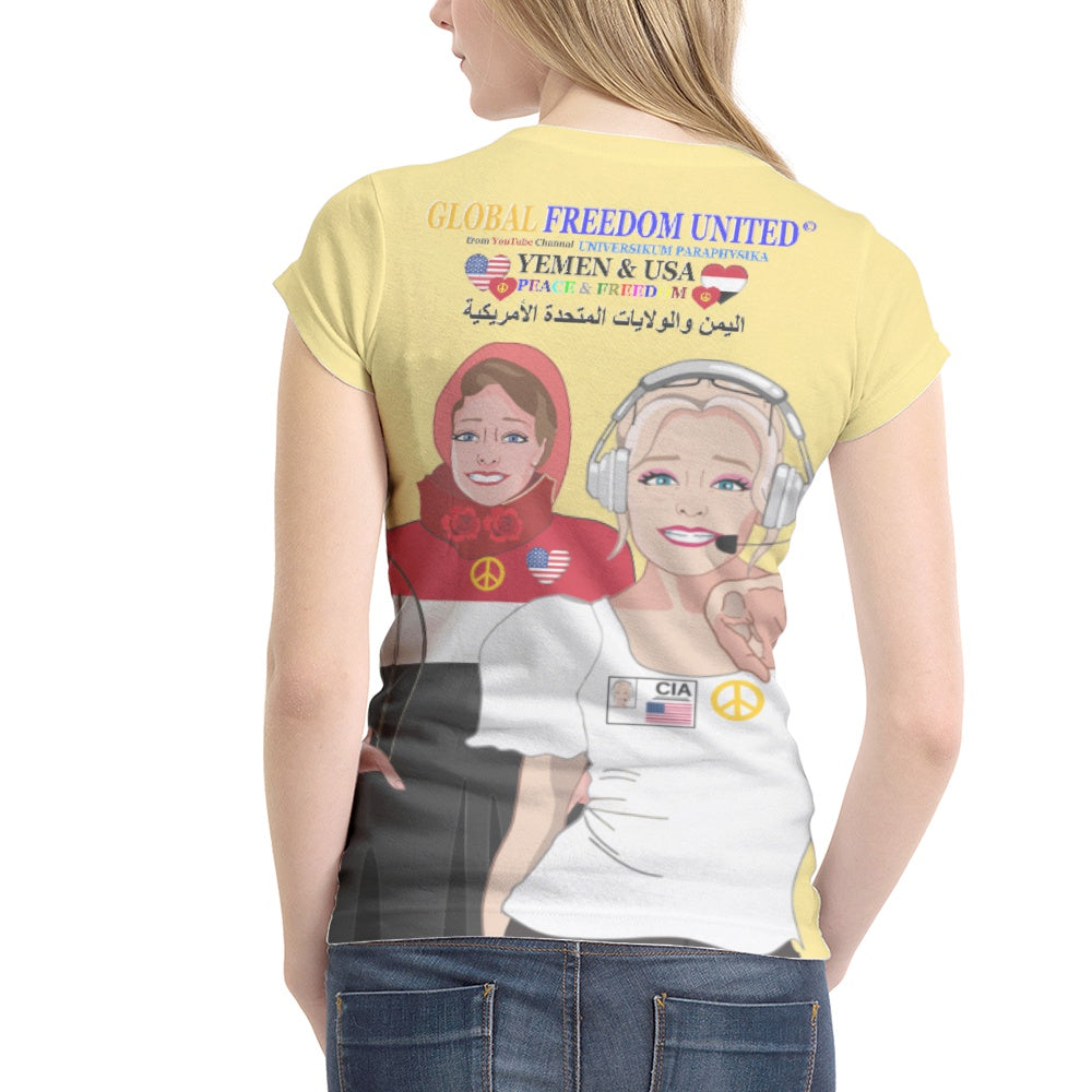 Women´s T-shirt 1 GLOBAL FREEDOM UNITED© Women Yemen & USA Yellow