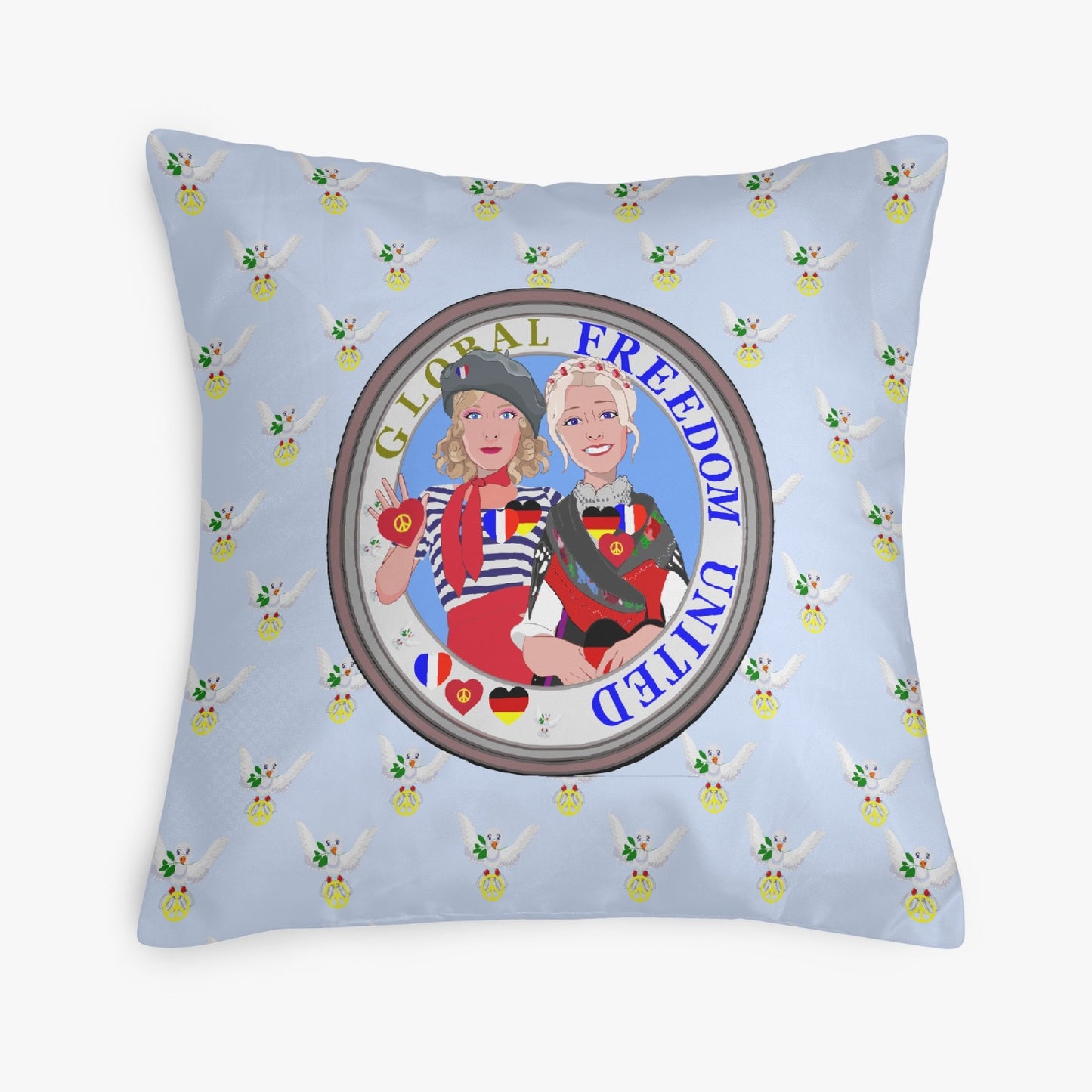 GLOBAL FREEDOM UNITED© Women FRENCH & GERMANY Light Blue 18'' Square Pillow Cover