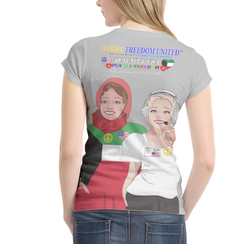 Women´s T-shirt 1 GLOBAL FREEDOM UNITED© Women Kuwait & USA Grey
