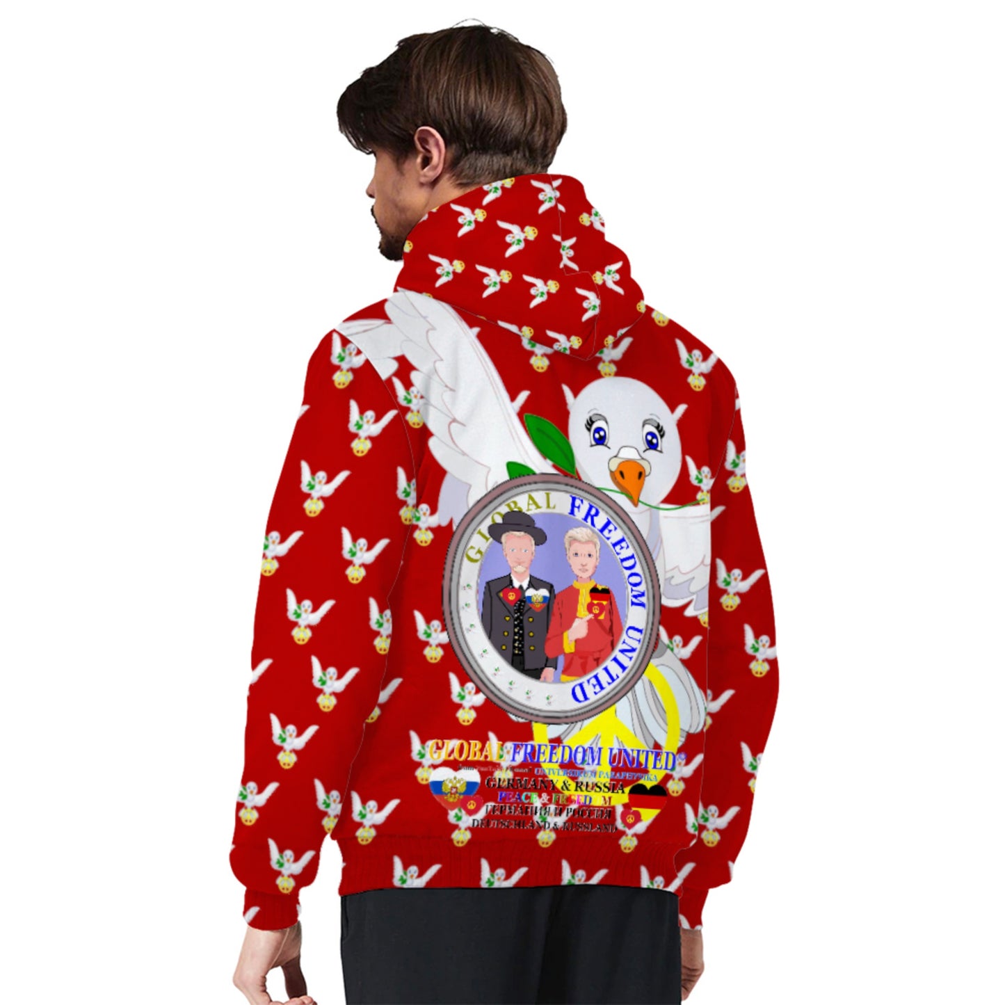 Plush Hoodie GLOBAL FREEDOM UNITED© Men Russia & Germany Red