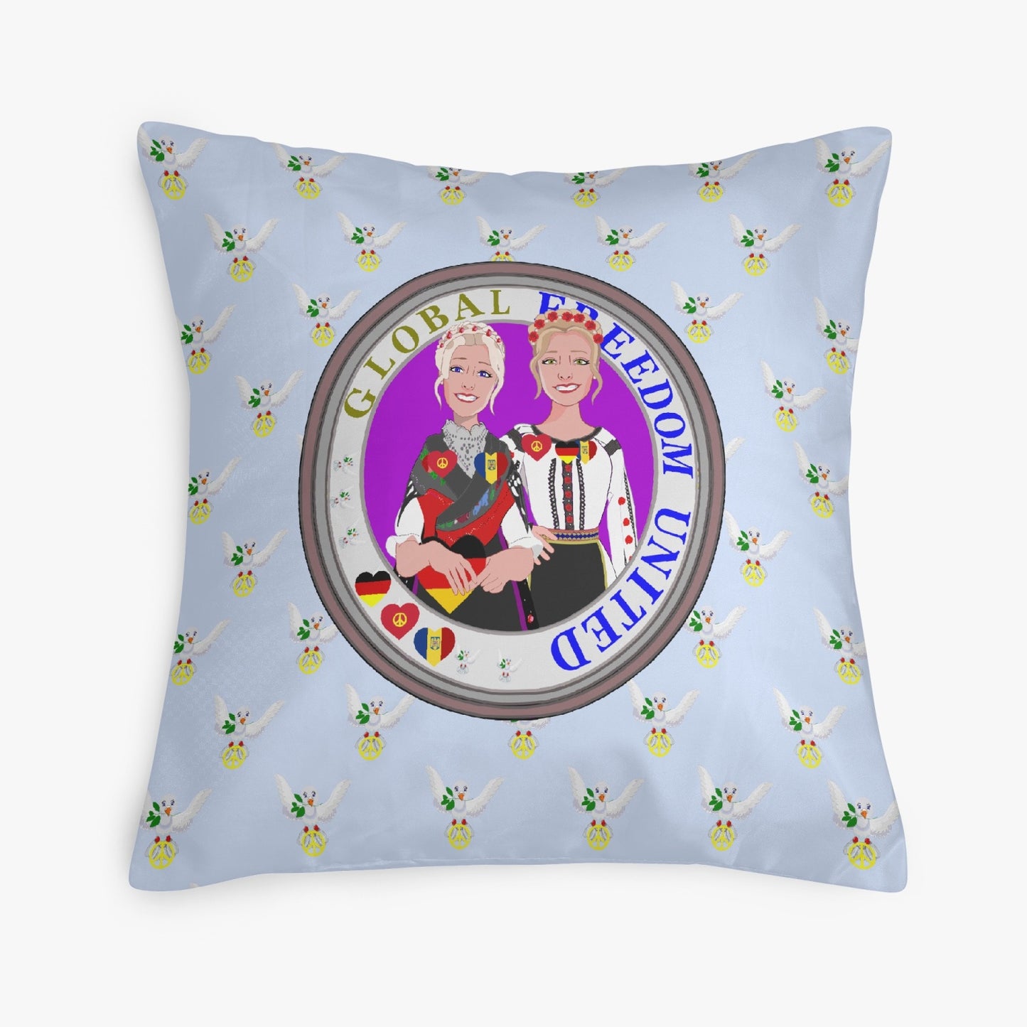 GLOBAL FREEDOM UNITED© Women GERMANY & ROMANIA Light Blue 18'' Square Pillow Cover