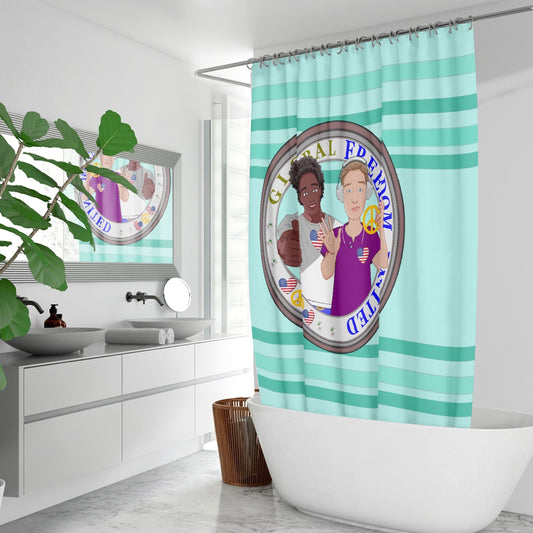 Quick-drying Shower Curtain GLOBAL FREEDOM UNITED© Men Anti Fascism & Racism USA Light Green