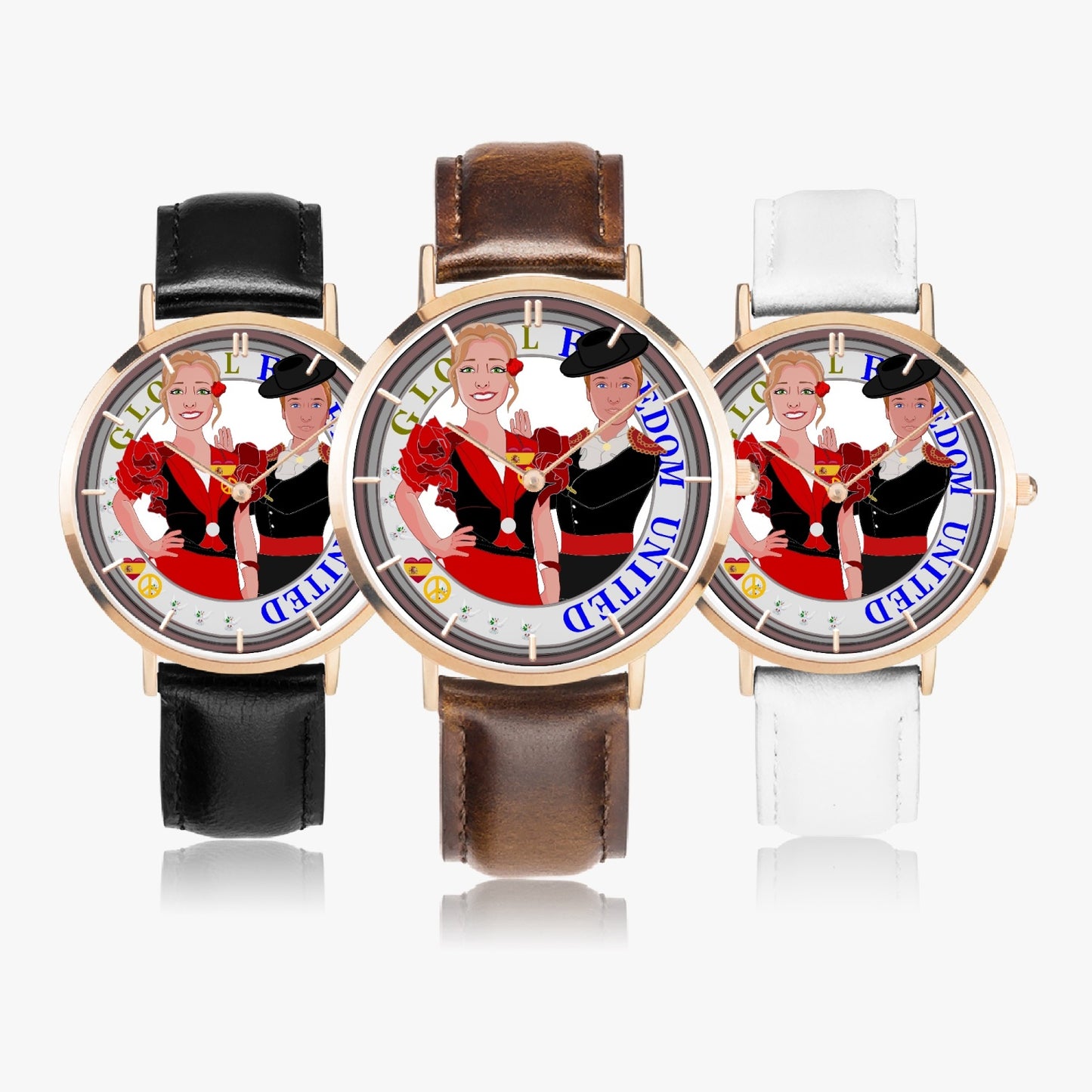 Hot Selling Ultra-Thin Leather Strap Quartz Watch (Rose Gold With Indicators) GLOBAL FREEDOM UNITED© COUPLE SPAIN