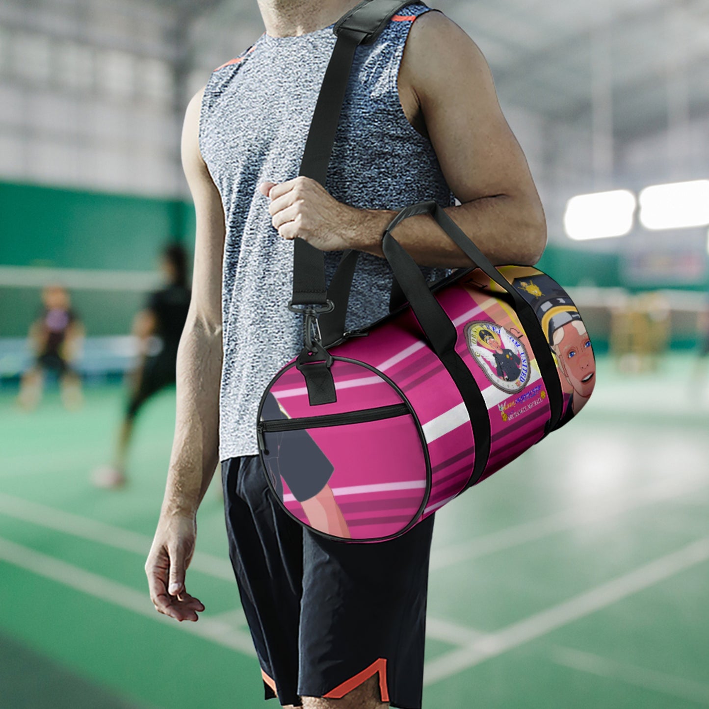 Cylindrical Gym Bag GLOBAL FREEDOM UNITED© Archangel Michael As Policemen Pink2