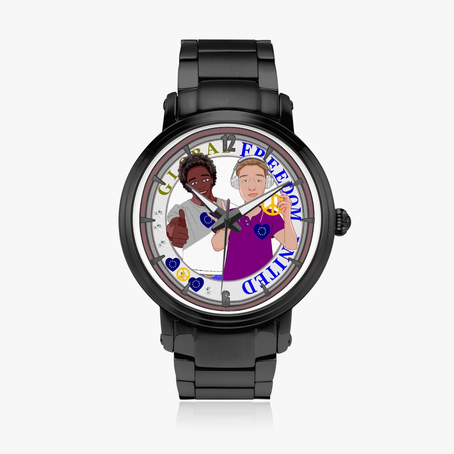 GLOBAL FREEDOM UNITED© New Steel Strap Automatic Watch (With Indicators) Men ANTI FASCISM & RACISM EUROPE