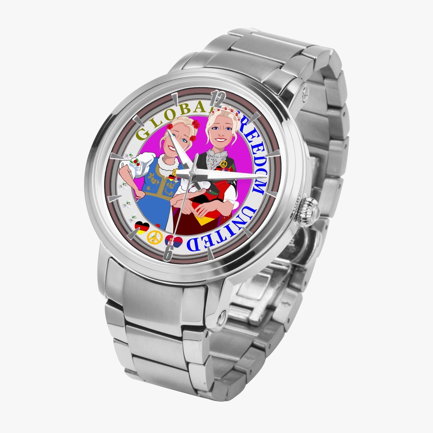 New Steel Strap Automatic Watch (With Indicators) GLOBAL FREEDOM UNITED© Women Serbia & Germany