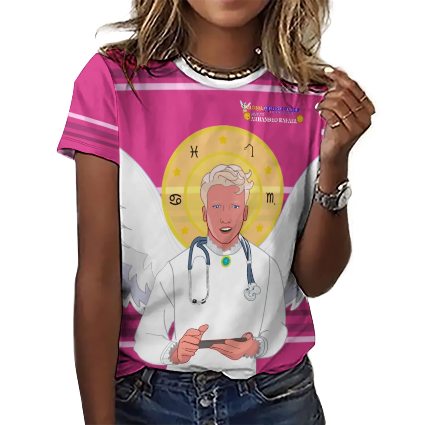 Women´s T-shirt GLOBAL FREEDOM UNITED© Archangel Rafael Croatia Pink2