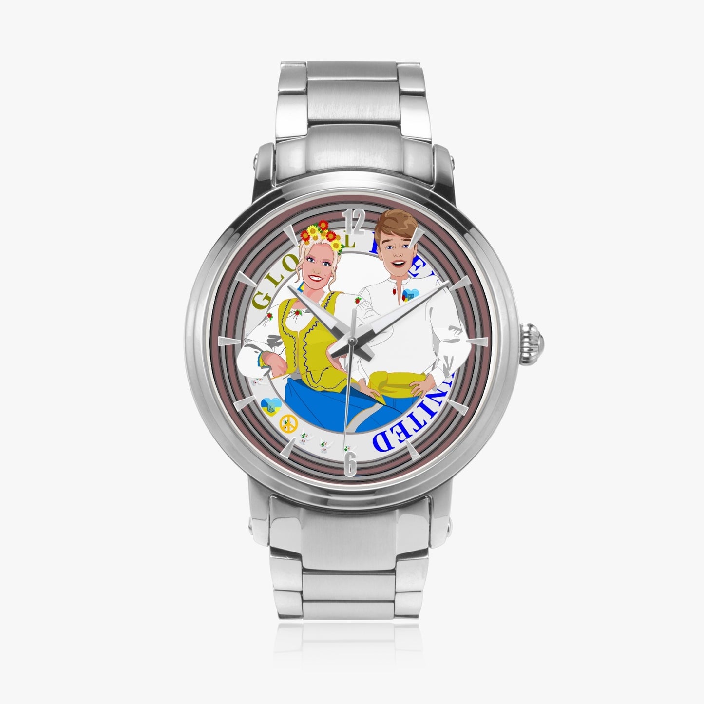 GLOBAL FREEDOM UNITED© Couple Ukrain New Steel Strap Automatic Watch (With Indicators)