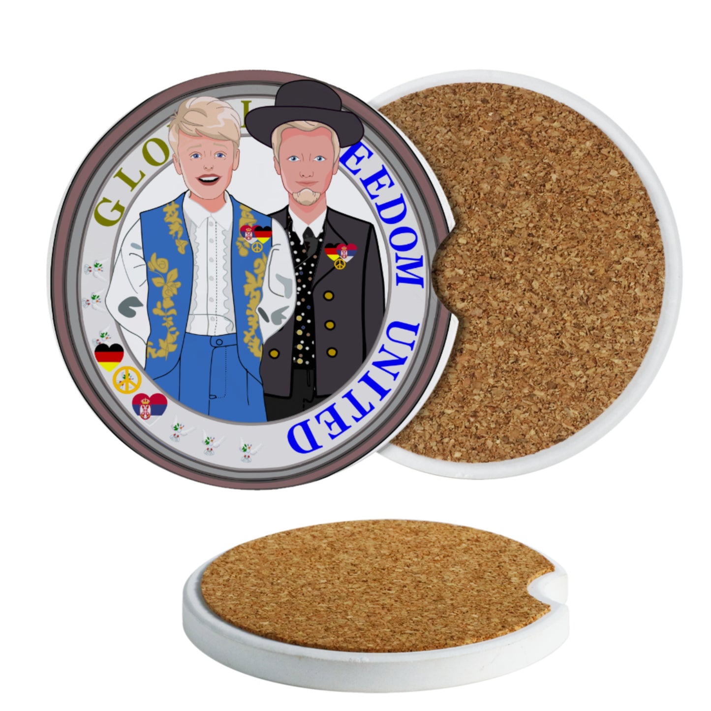 Ceramic Car Coaster GLOBAL FREEDOM UNITED© Men Serbia & Germany V2