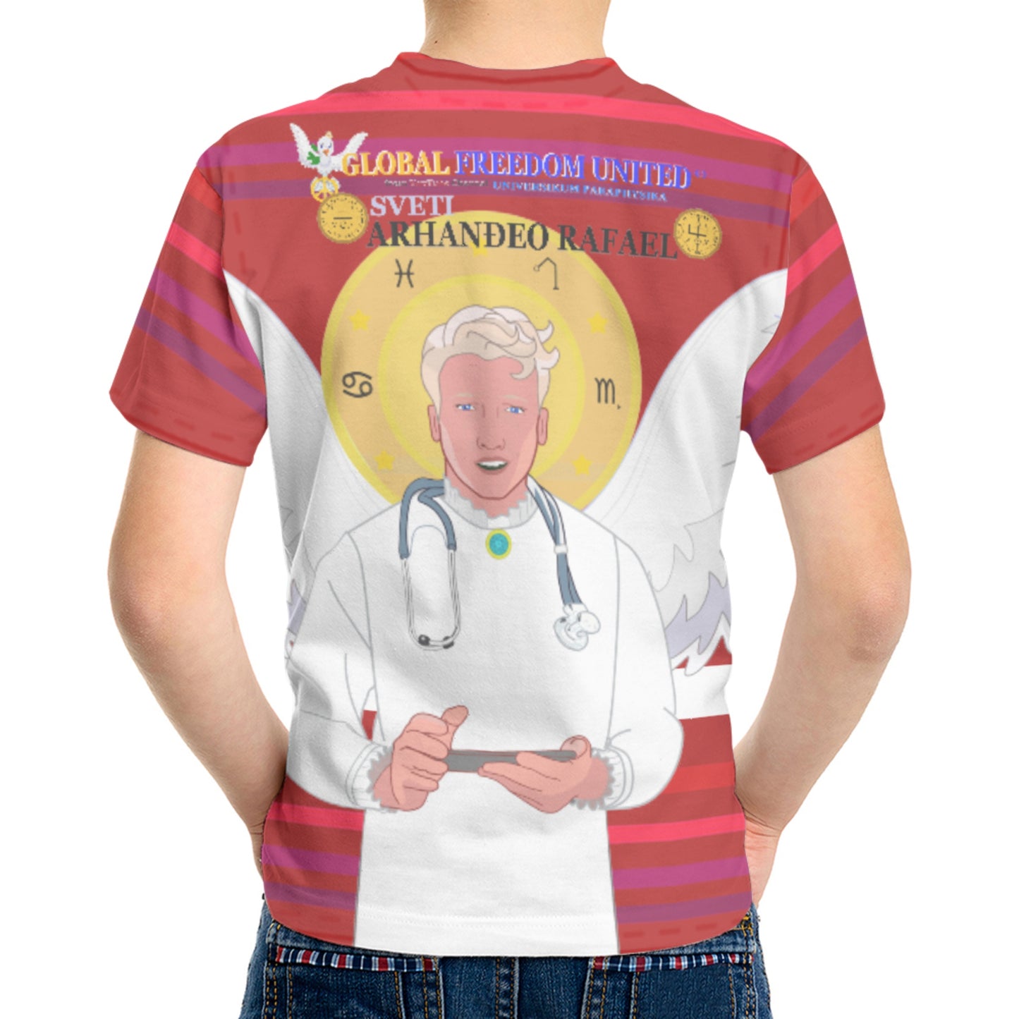 Kid´s T-shirt GLOBAL FREEDOM UNITED© Archangel Rafael Croatia Red