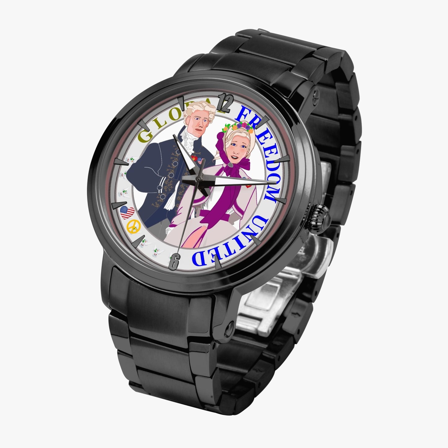 GLOBAL FREEDOM UNITED© Couple USA Georg Washington - New Steel Strap Automatic Watch (With Indicators)