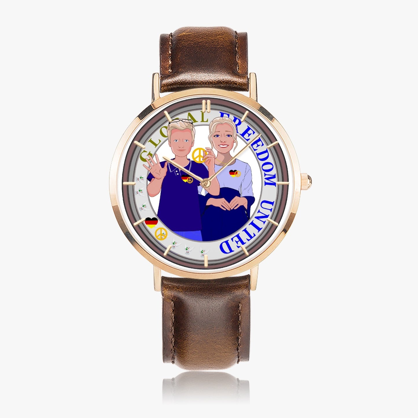 Hot Selling Ultra-Thin Leather Strap Quartz Watch (Rose Gold With Indicators)  GLOBAL FREEDOM UNITED©  COUPLE GERMANY