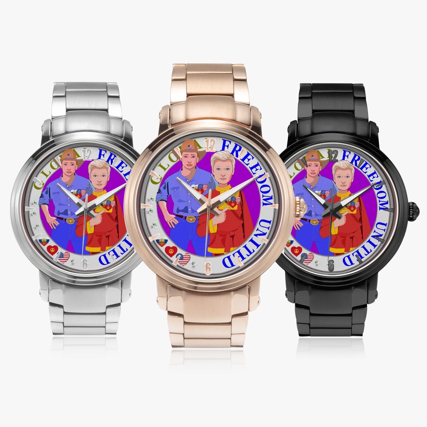 GLOBAL FREEDOM UNITED© New Steel Strap Automatic Watch (With Indicators) Men Russia & USA