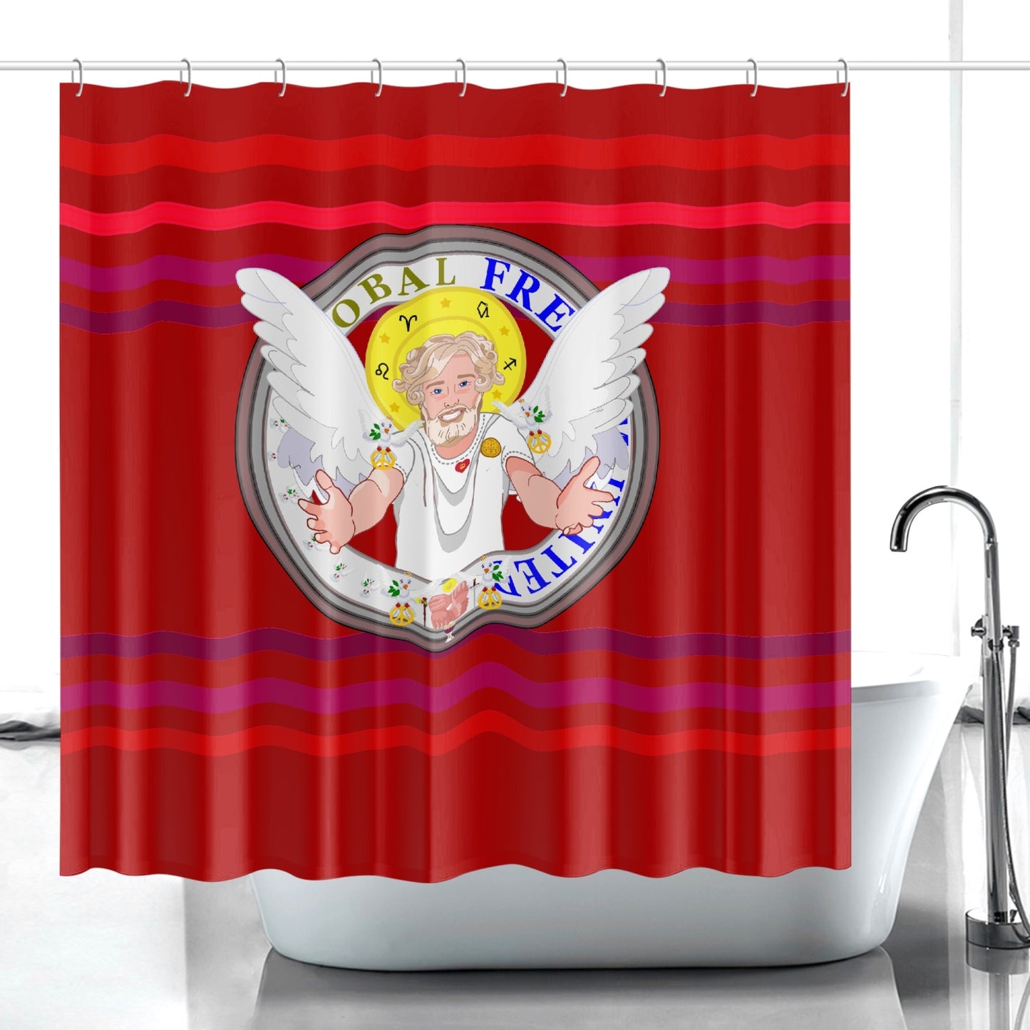 Quick-drying Shower Curtain GLOBAL FREEDOM UNITED© Archangel Uriel Red