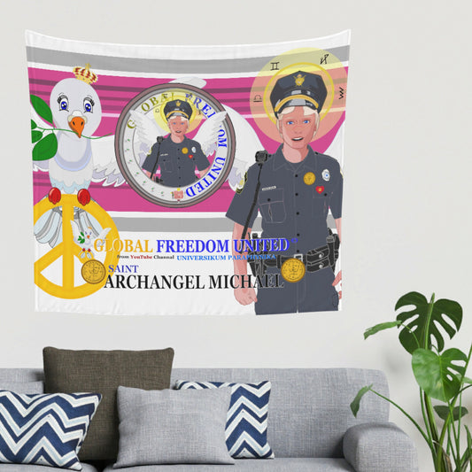 Tapestry GLOBAL FREEDOM UNITED© Archangel Michael As Policemen Pink2