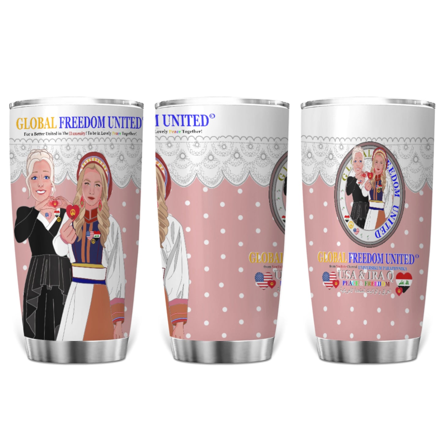 Tumbler GLOBAL FREEDOM UNITED© Women Iraq & USA Pink1