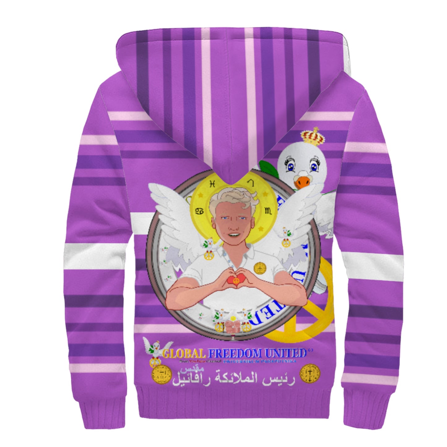 Plush Hoodie GLOBAL FREEDOM UNITED© Archangel Rafael Arabic Lilac