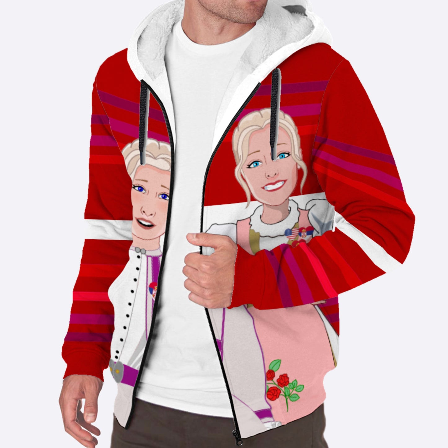 Plush Hoodie GLOBAL FREEDOM UNITED© Women Serbia & USA Red