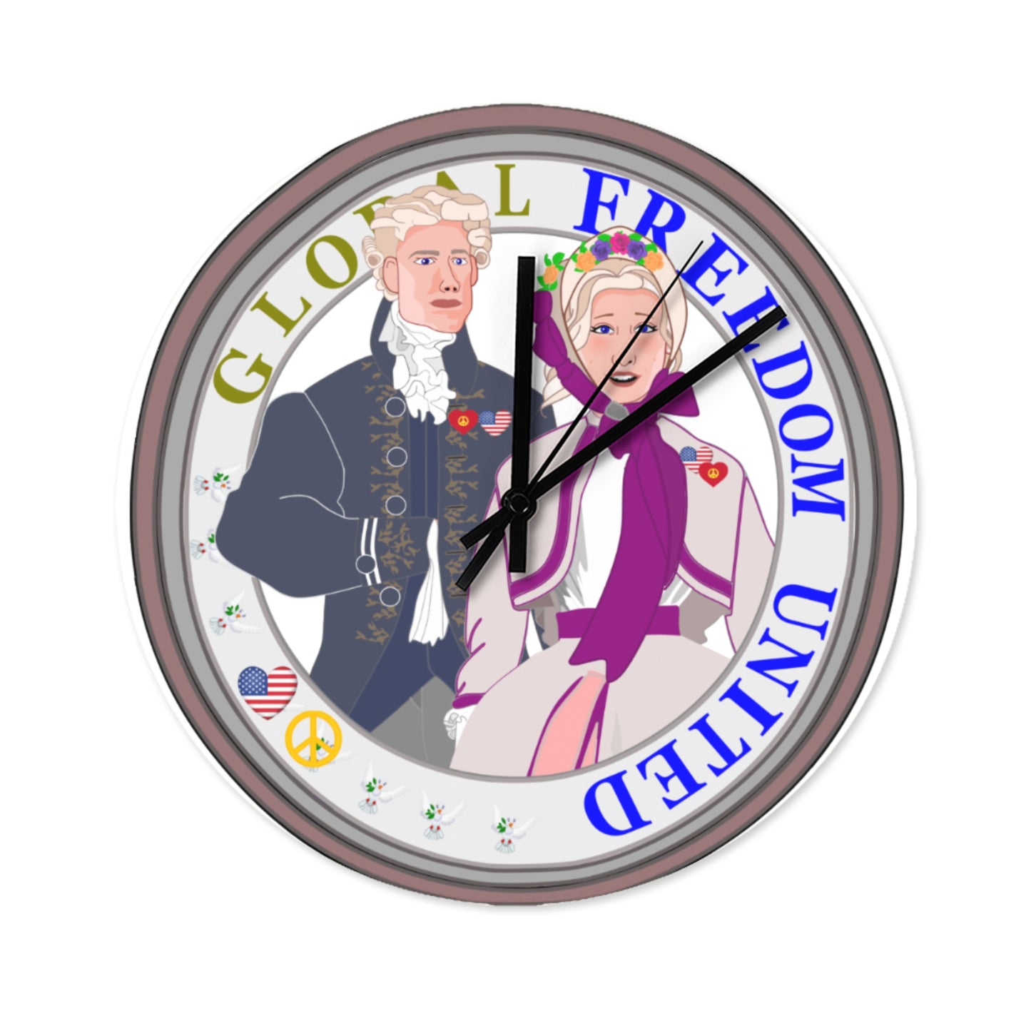 Wooden Wall Clock Without Scale GLOBAL FREEDOM UNITED© Couple USA Traditional
