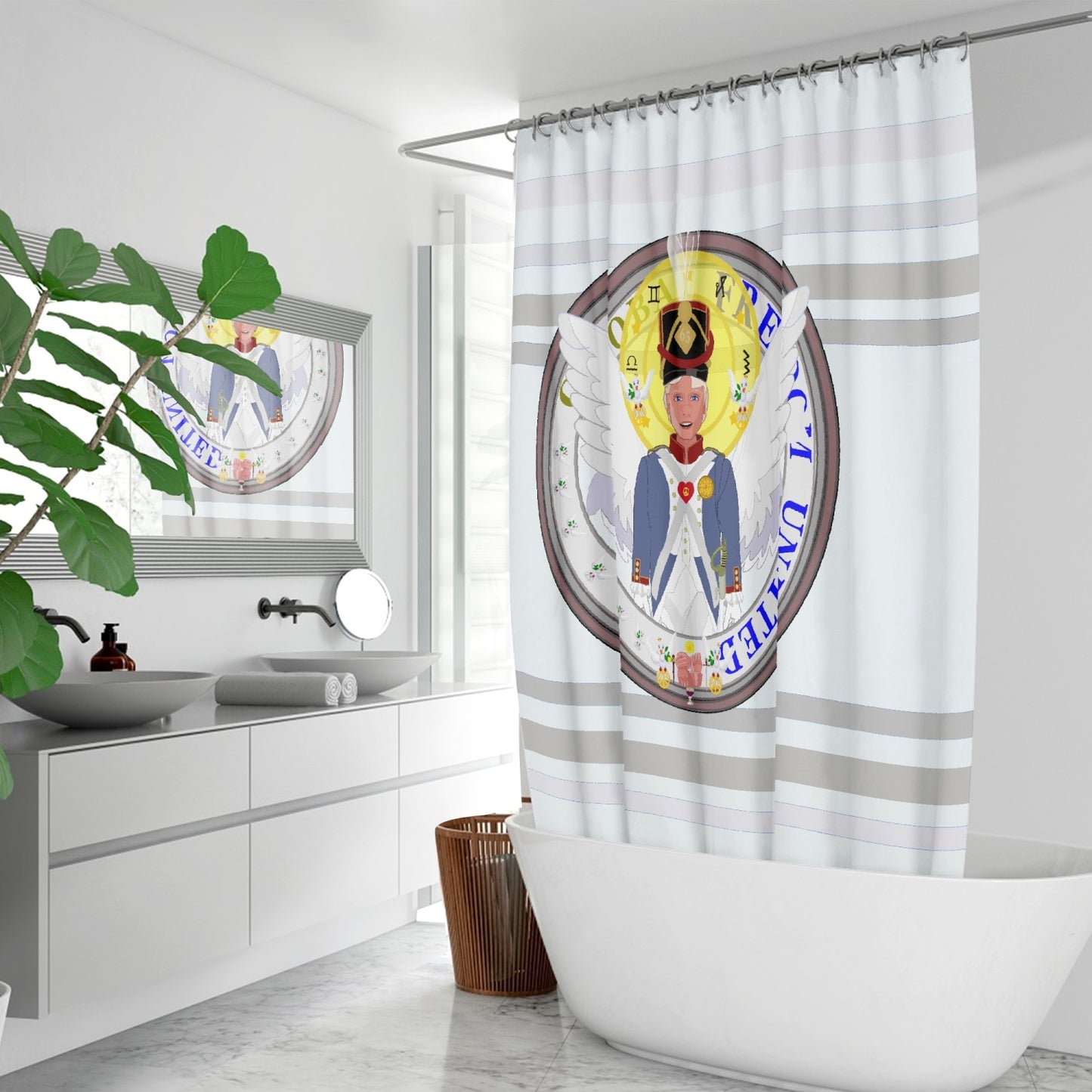 Quick-drying Shower Curtain GLOBAL FREEDOM UNITED© Archangel Michael Version 3 Wight