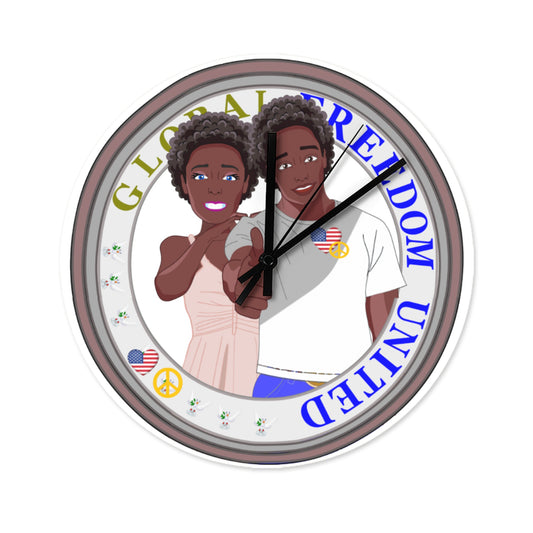 Wooden Wall Clock Without Scale GLOBAL FREEDOM UNITED© Couple USA Afro American