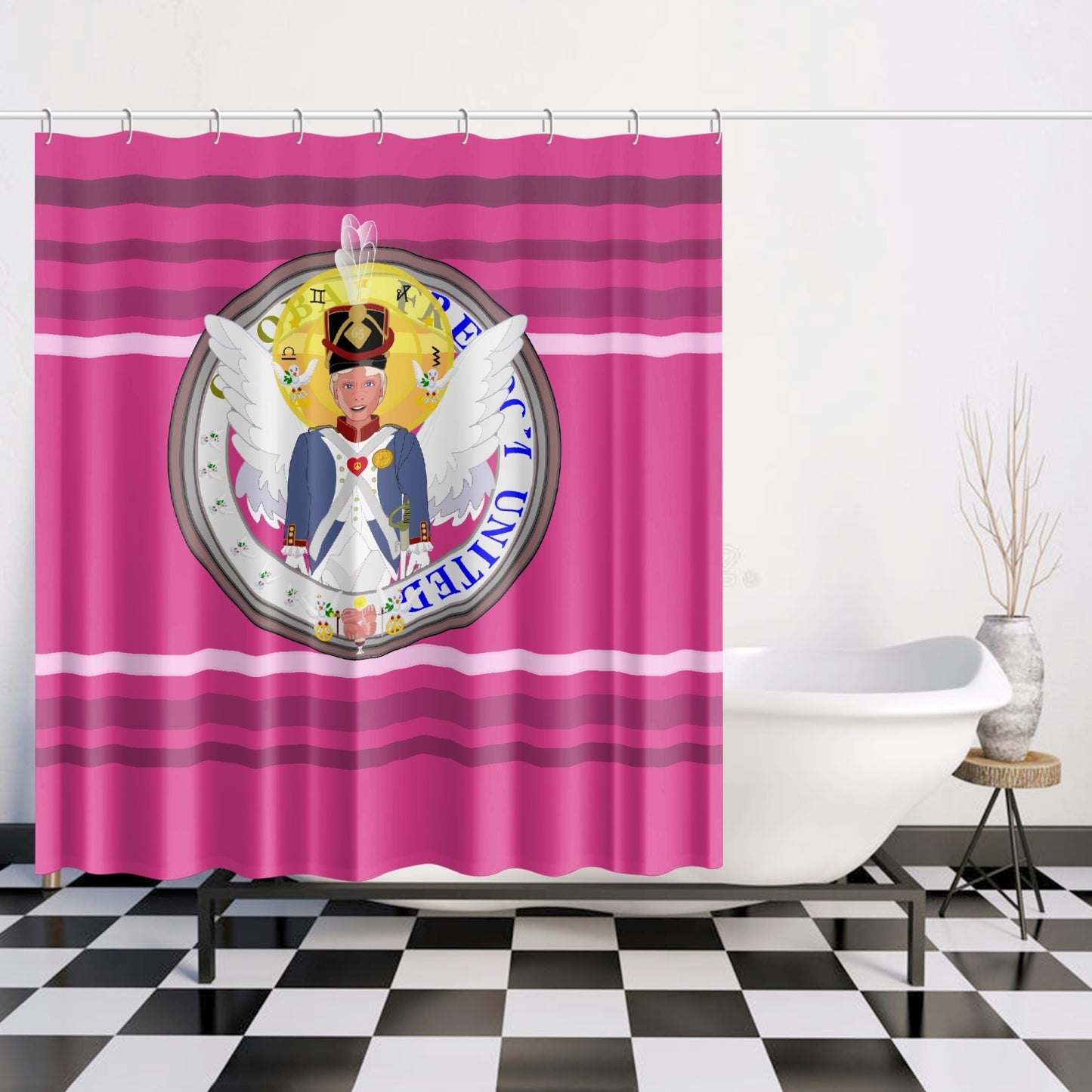 Quick-drying Shower Curtain GLOBAL FREEDOM UNITED© Archangel Michael Version 3 Pink2