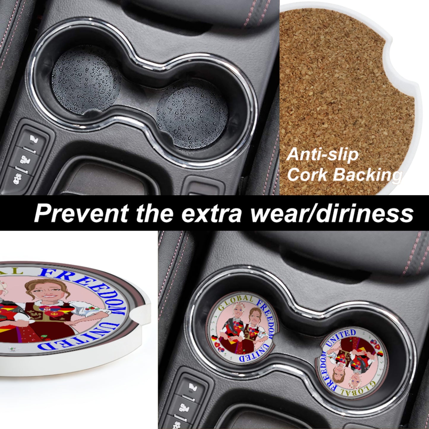 Ceramic Car Coaster GLOBAL FREEDOM UNITED© Women Serbia & Germany V1