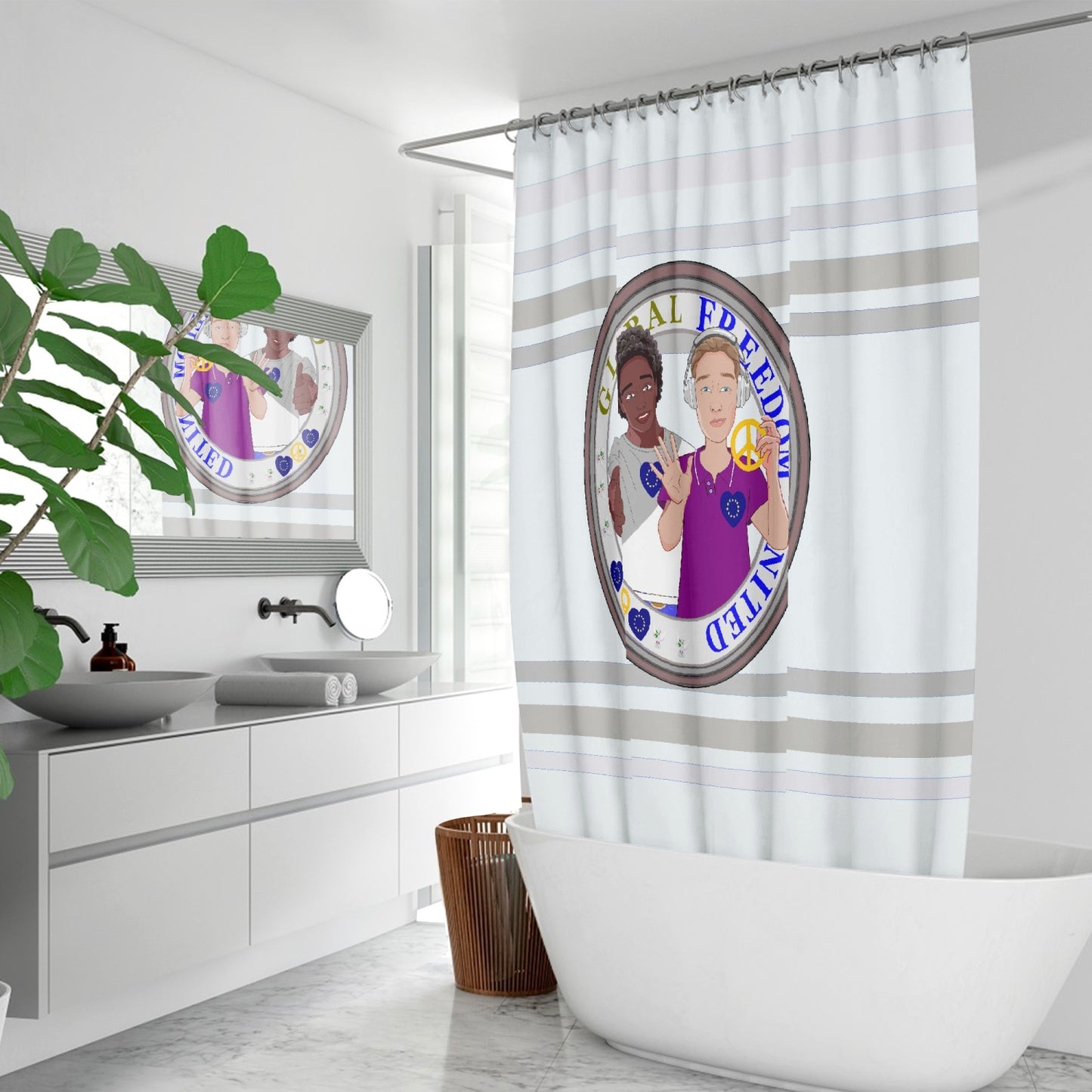 Quick-drying Shower Curtain  GLOBAL FREEDOM UNITED© Men Anti Fascism & Racism EU Wight