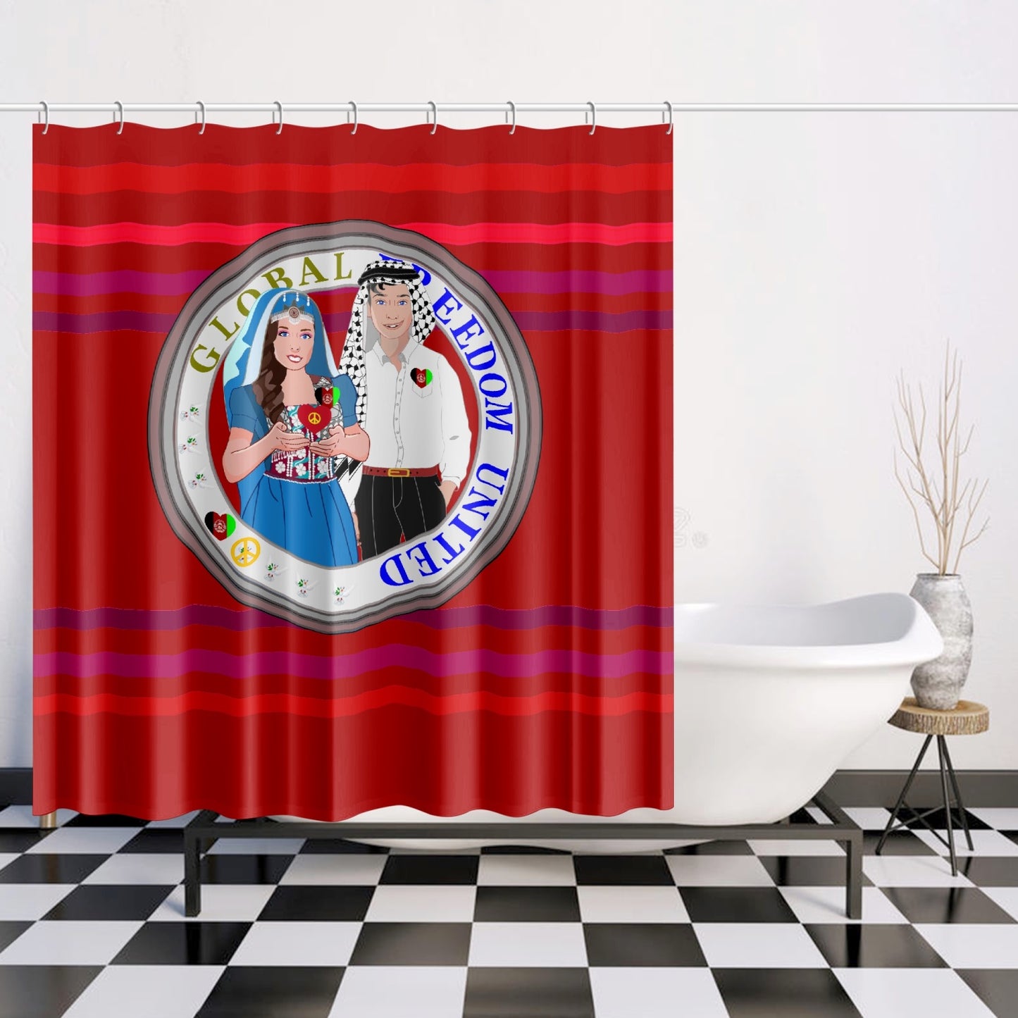 GLOBAL FREEDOM UNITED© Couple Afghanistan Red Quick-drying Shower Curtain