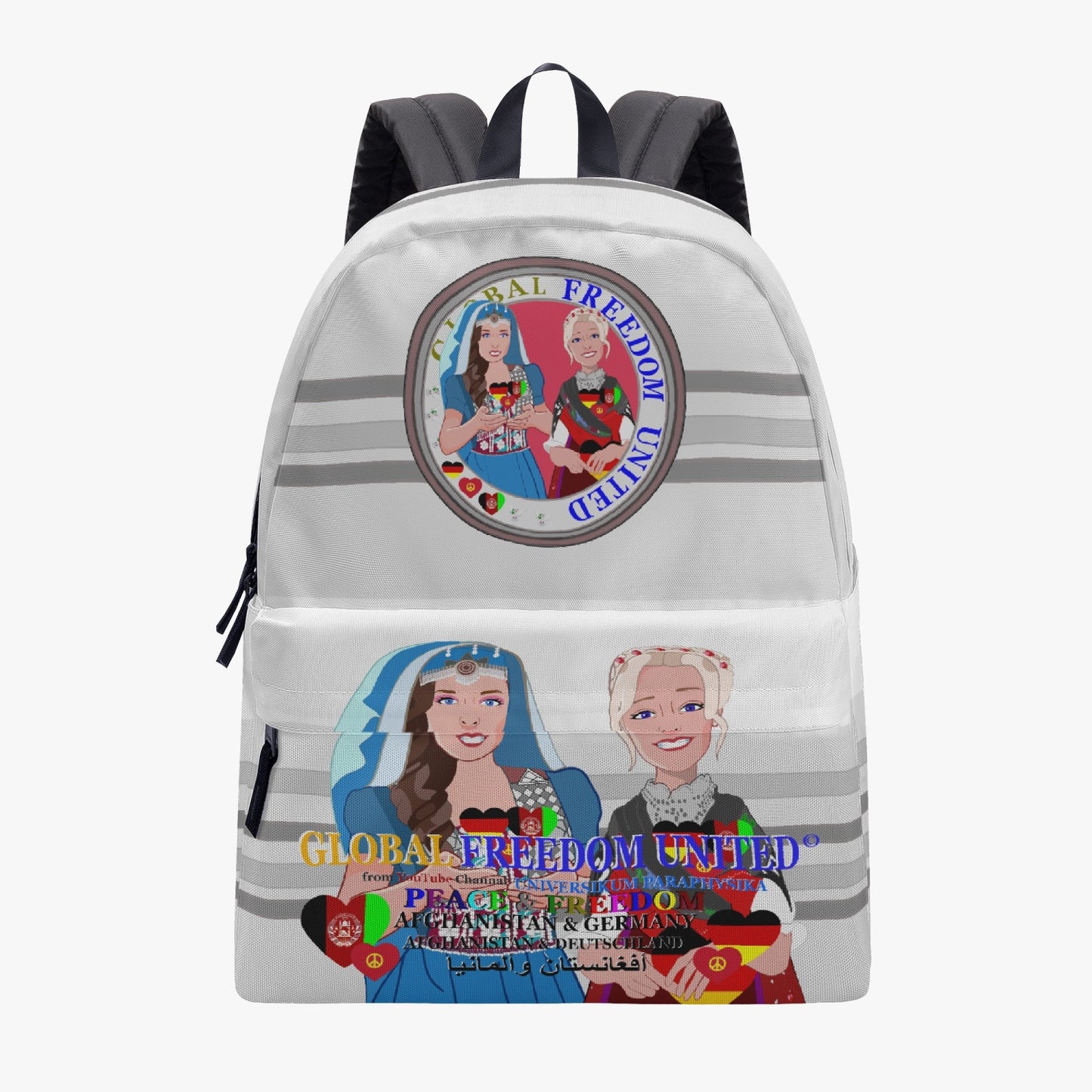 GLOBAL FREEDOM UNITED WOMEN AFGHANISTAN & GERMANY OLD PEACE GREY CLASSIC All-over-print Canvas Backpack