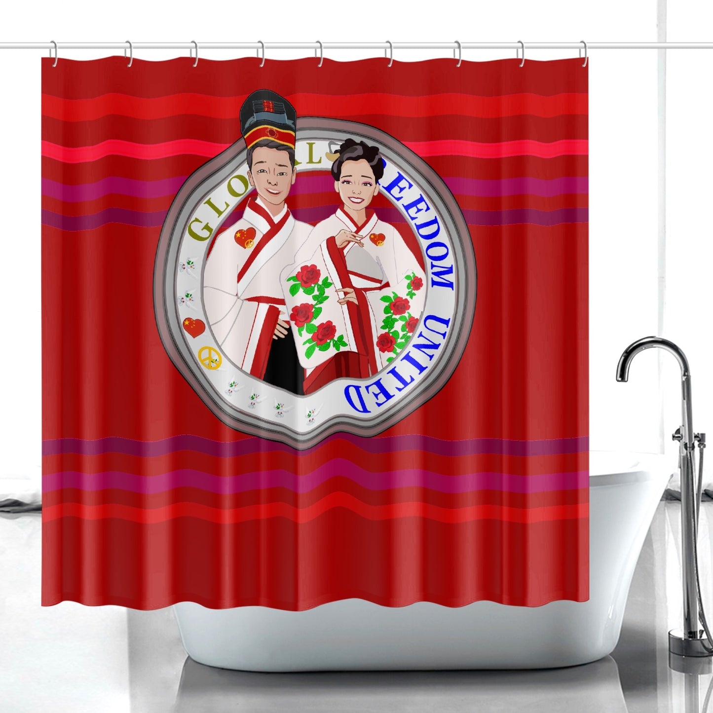 GLOBAL FREEDOM UNITED© Couple China Red - Quick-drying Shower Curtain