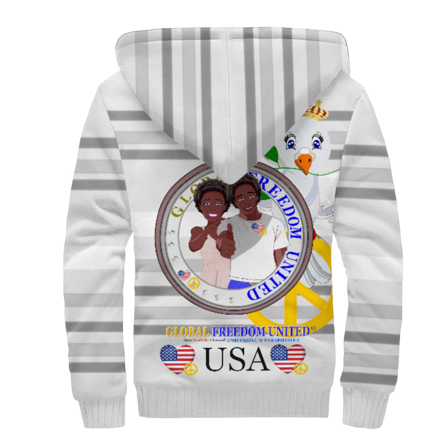 Plush Hoodie GLOBAL FREEDOM UNITED© Couple USA Afro American Grey