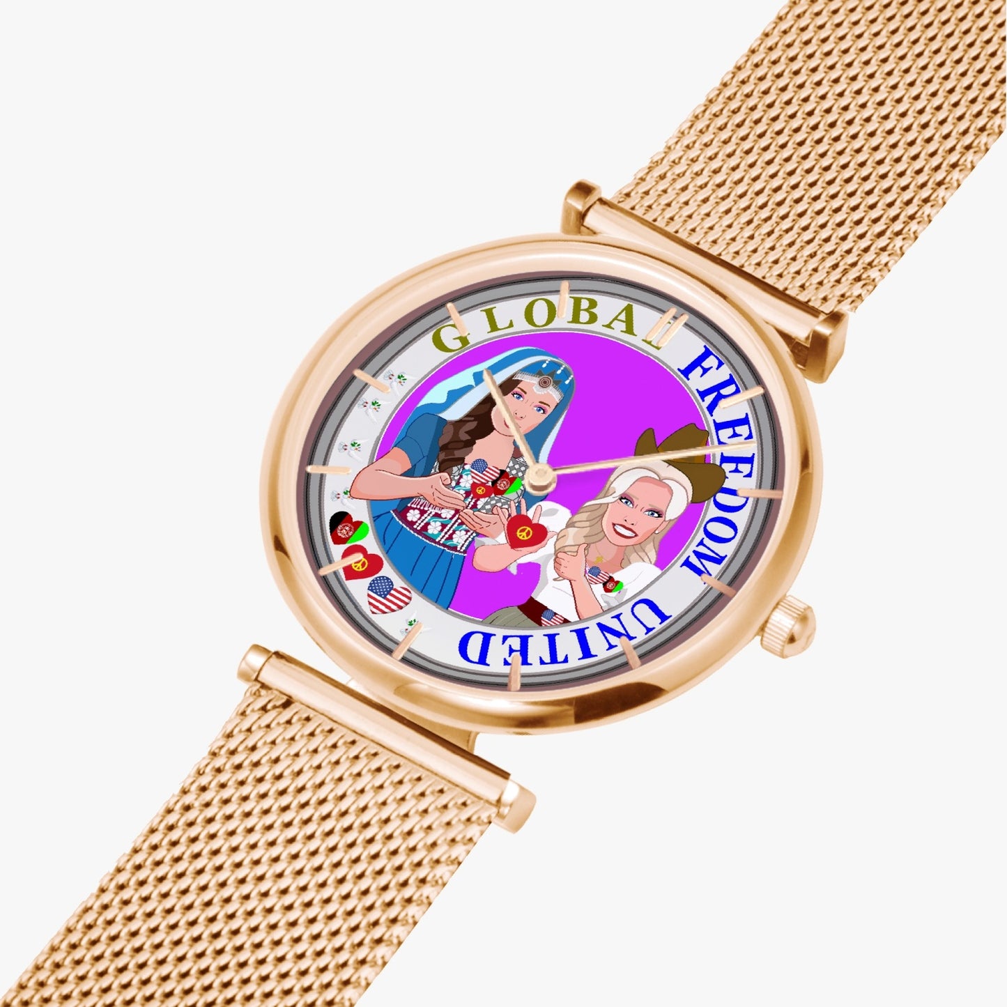 GLOBAL FREEDOM UNITED© New Stylish Ultra-Thin Quartz Watch (With Indicators) Women Afghanistan & USA
