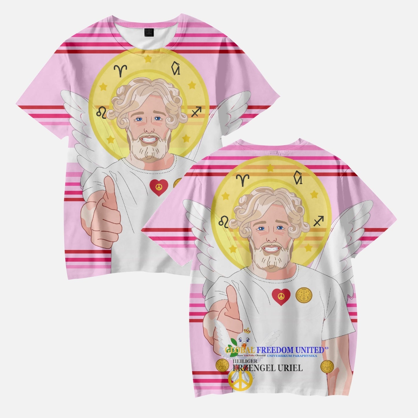 AOP Kids' Short T-Shirts GLOBAL FREEDOM UNITED ARCHANGEL URIEL GERMAN PINK2
