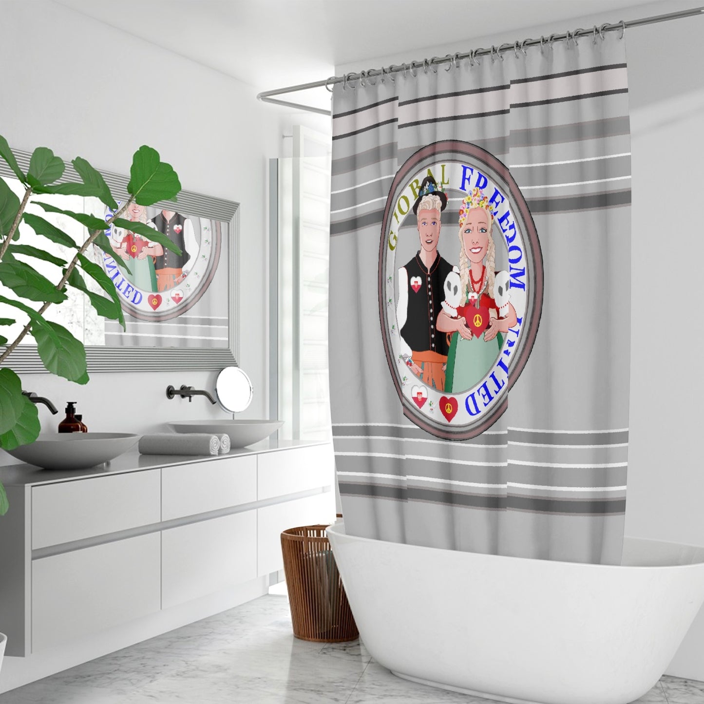 GLOBAL FREEDOM UNITED© Couple Poland Grey - Quick-drying Shower Curtain