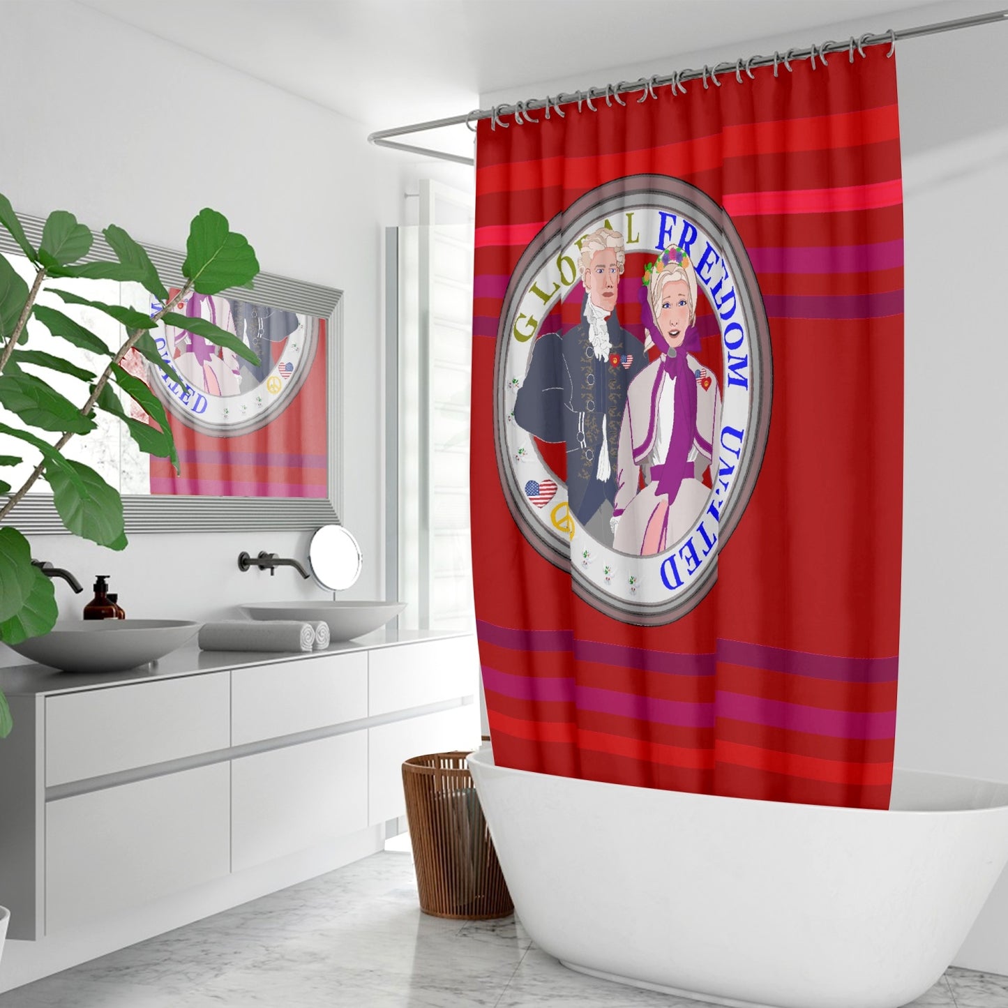 GLOBAL FREEDOM UNITED© Couple USA Georg Washington Red - Quick-drying Shower Curtain