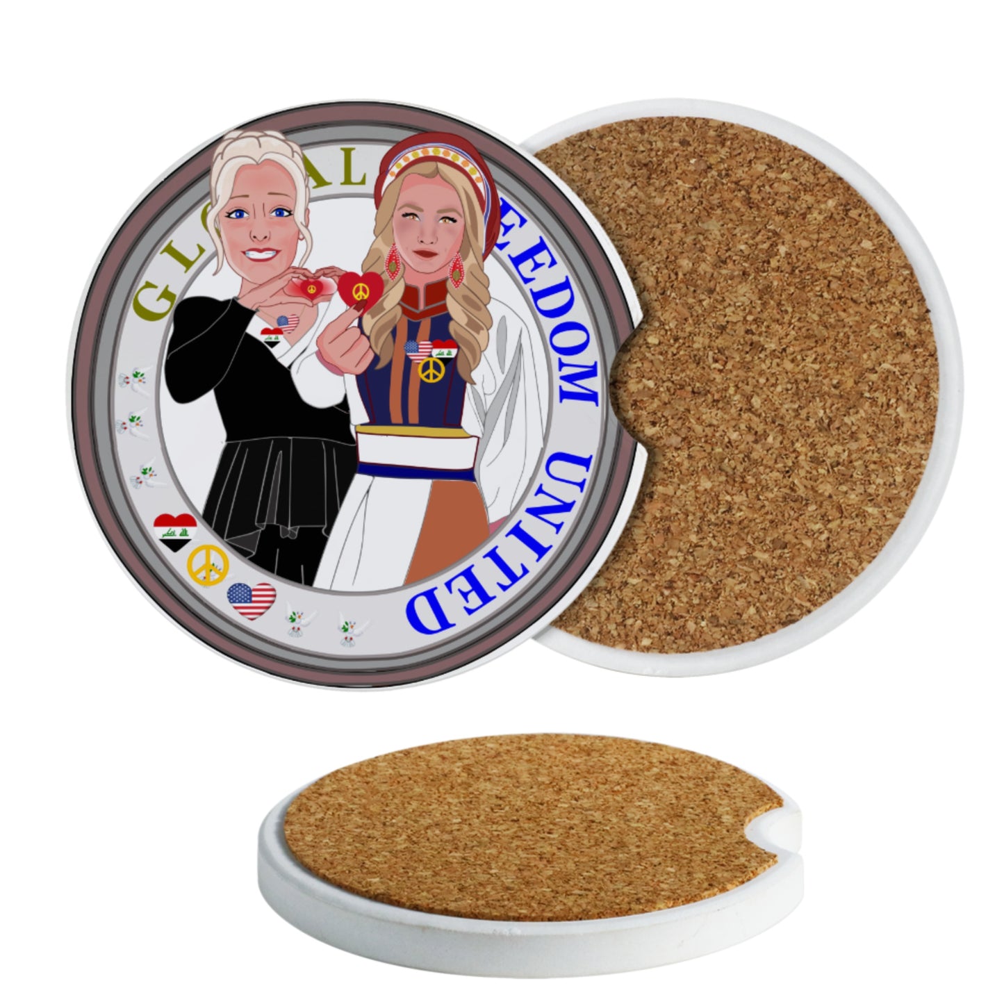 Ceramic Car Coaster GLOBAL FREEDOM UNITED© Women Iraq & USA