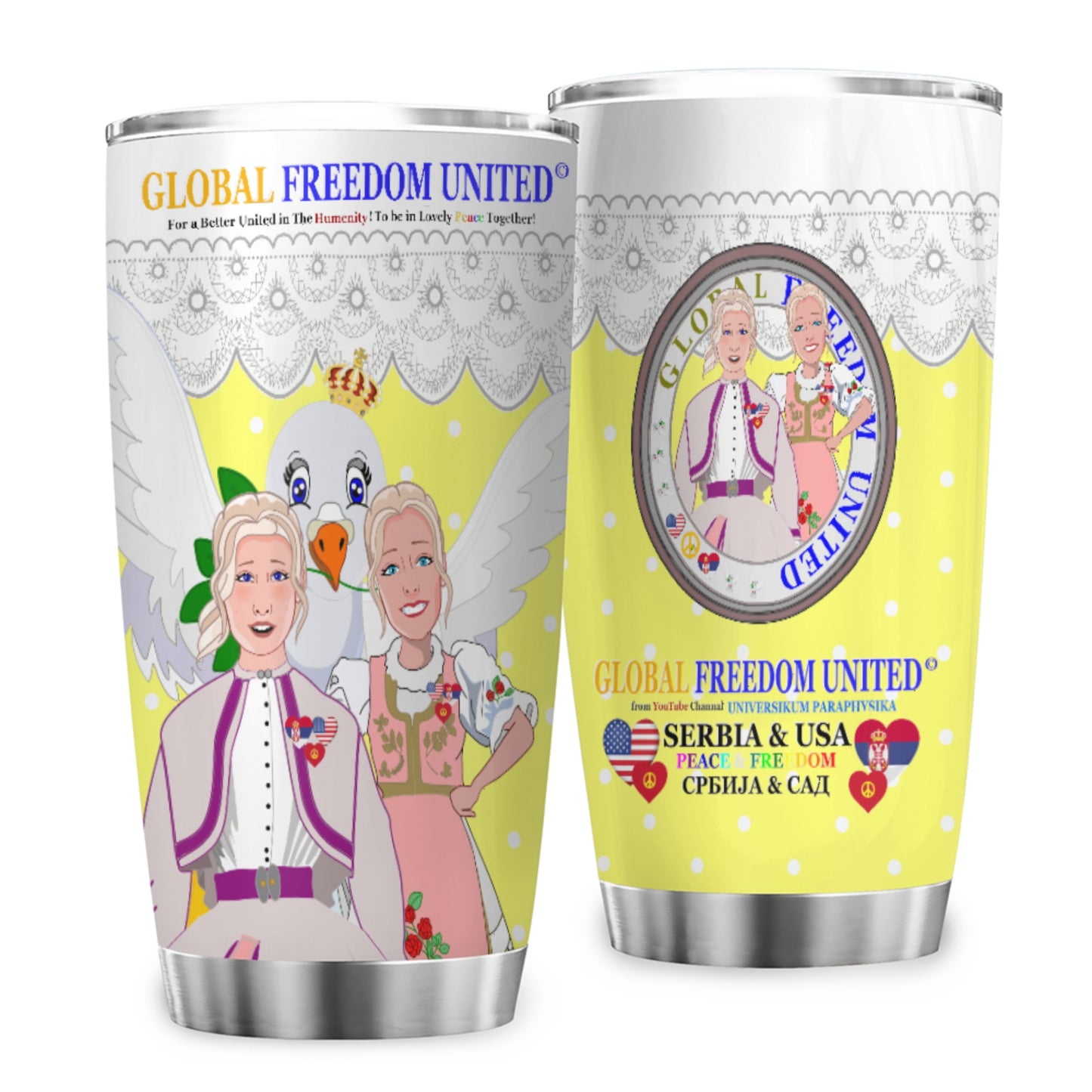 Tumbler 2 GLOBAL FREEDOM UNITED© Women Serbia & USA Yellow
