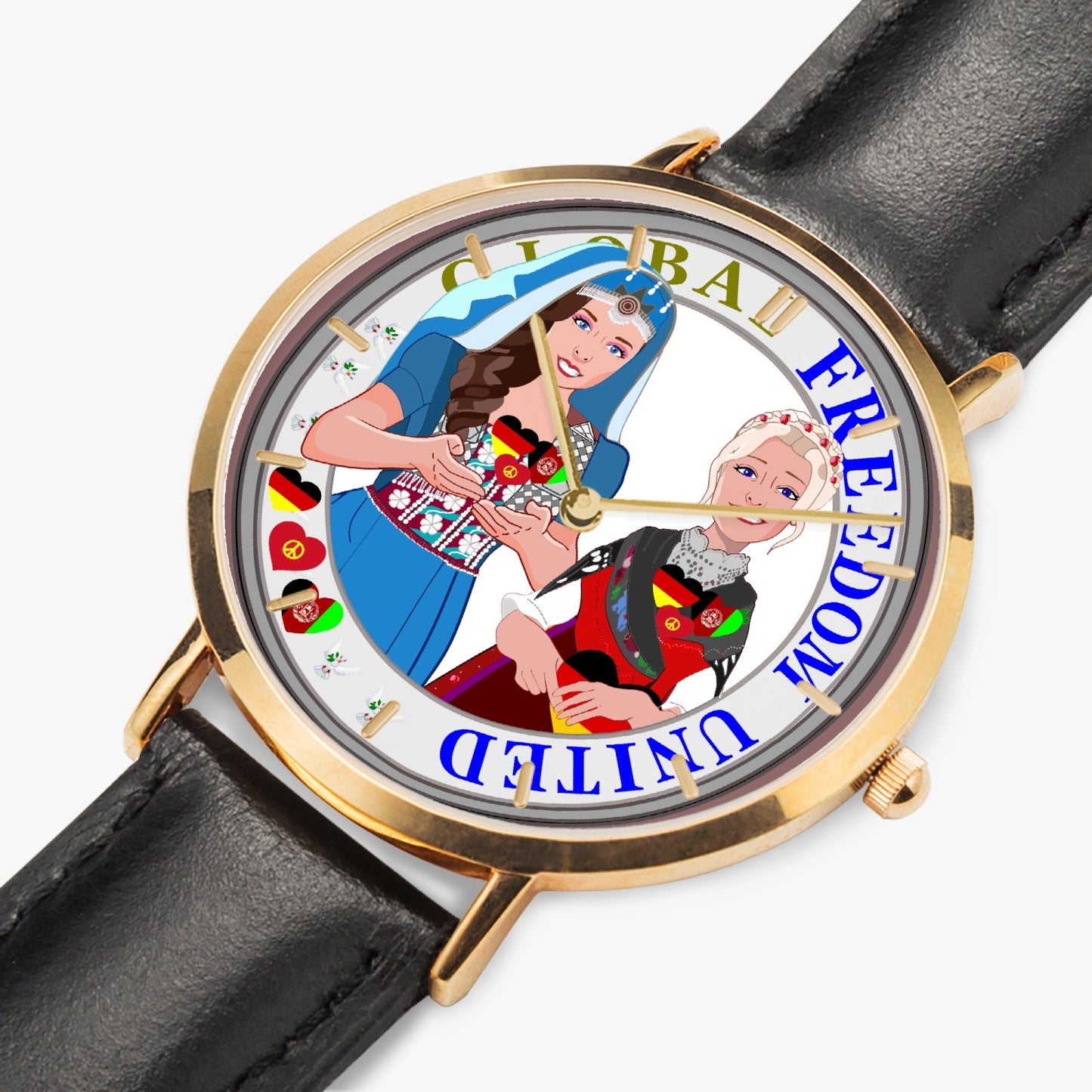 GLOBAL FREEDOM UNITED©  Hot Selling Ultra-Thin Leather Strap Quartz Watch (Rose Gold With Indicators) Women Afghanistan & Germany