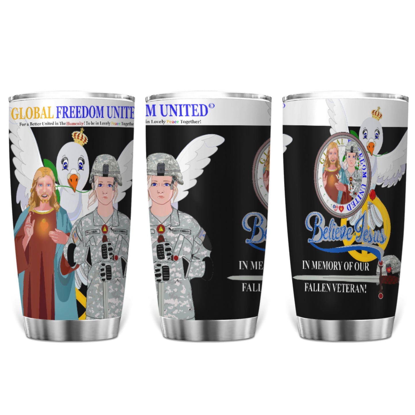 Tumbler GLOBAL FREEDOM UNITED© Jesus Christ For Fallen US American Soldiers Women Black