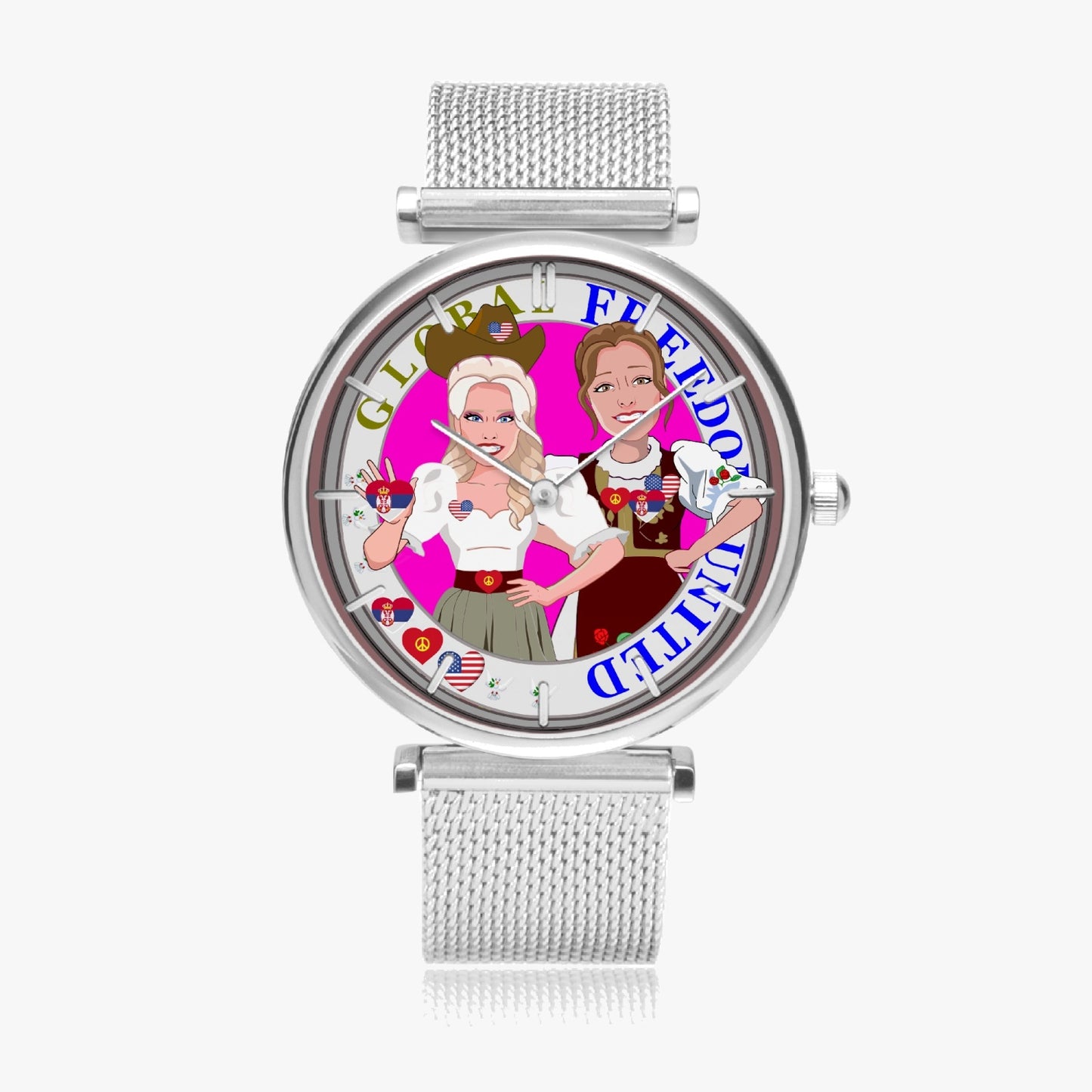 GLOBAL FREEDOM UNITED© New Stylish Ultra-Thin Quartz Watch (With Indicators) Women USA & Serbia